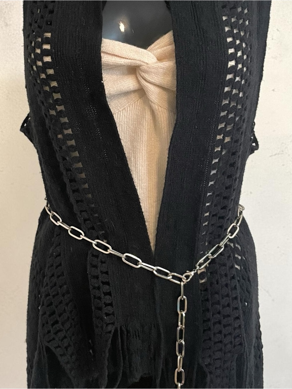 Vintage Silver Tone Adjustable Paper Clip Link Waist Chain Belt Chunky Necklace